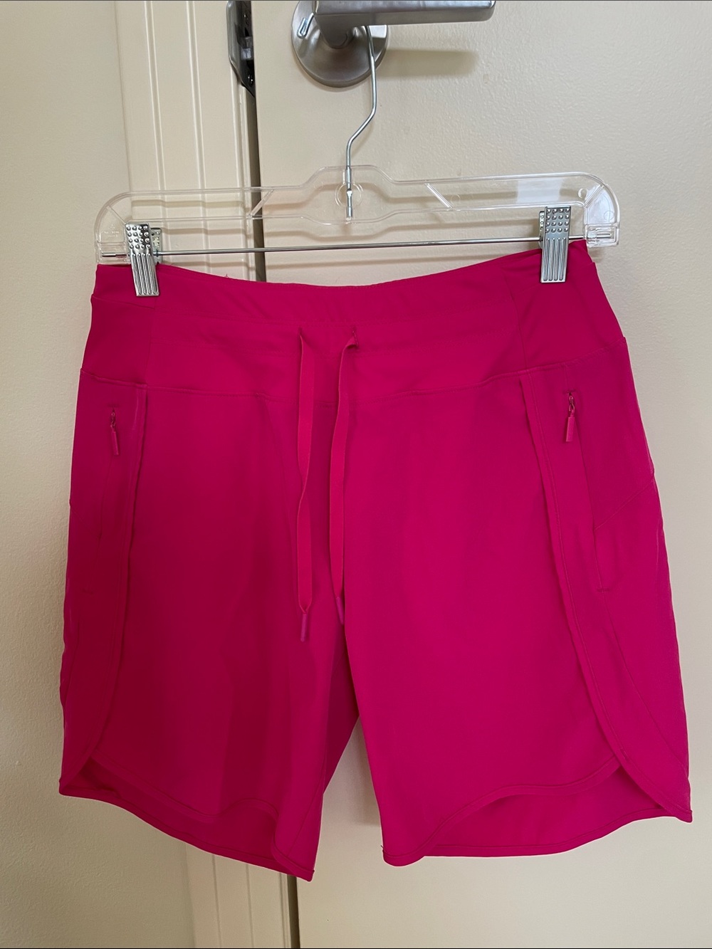 Women's Fuchsia Athletic Drawstring Shorts with Zipper Pockets